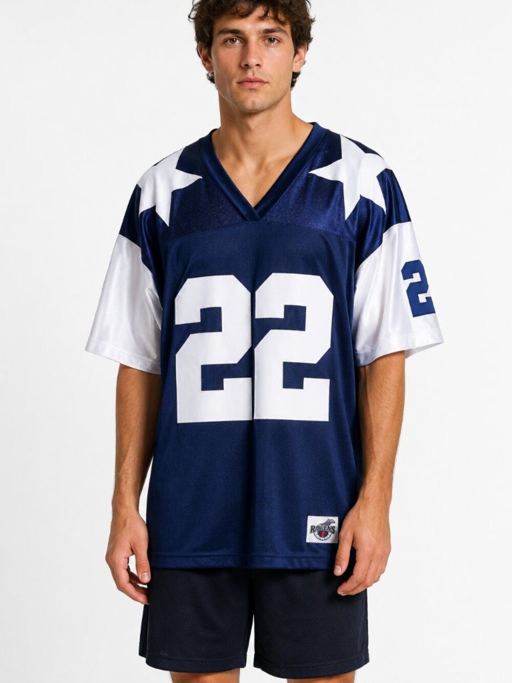 Vintage Ravens Athletic #22 Mesh Football Jersey - Navy Blue & White Star Sleeve